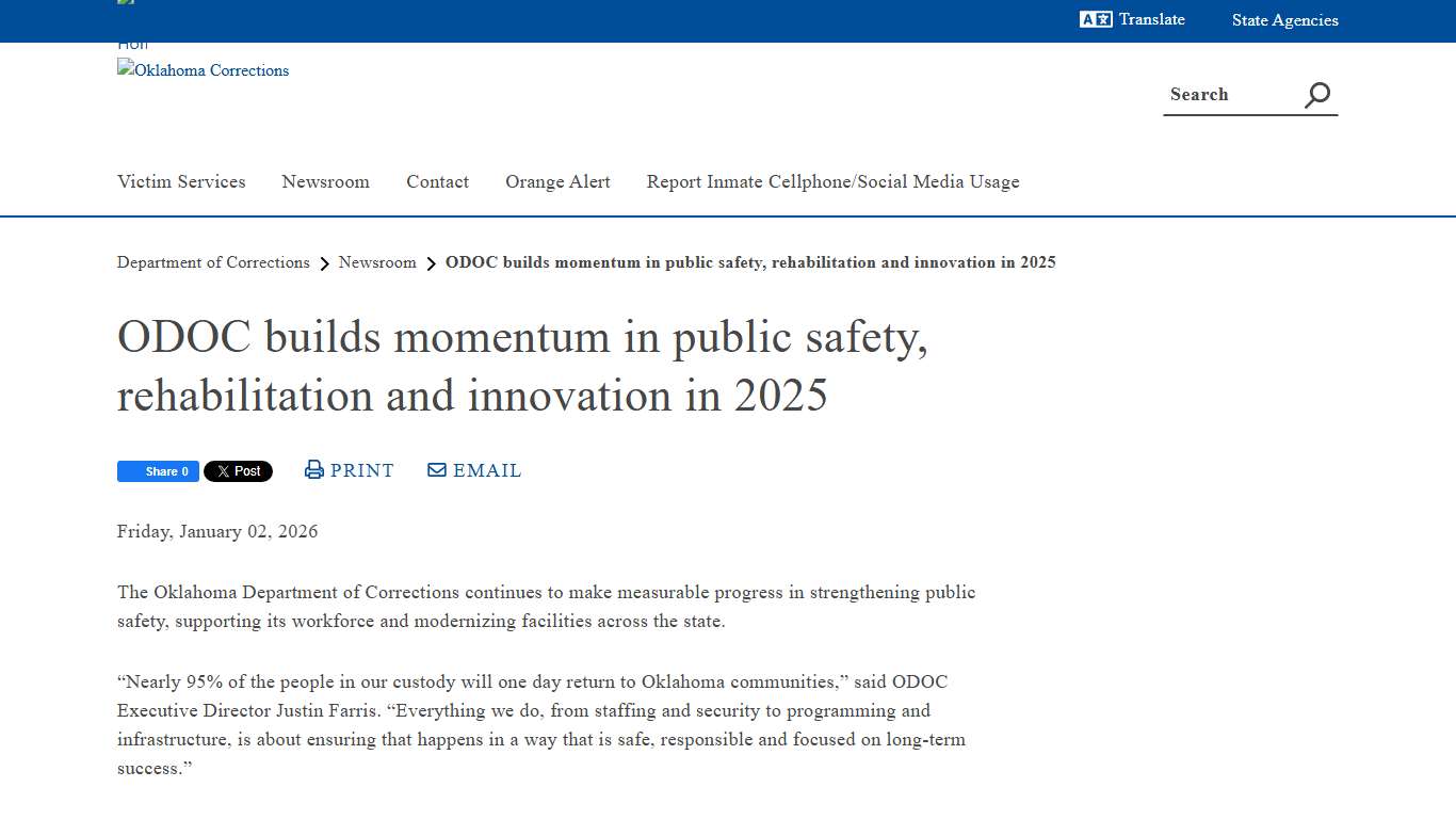 ODOC builds momentum in public safety, rehabilitation and innovation in 2025